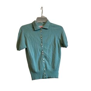 Vintage 70's Kerrybrooke Pale Green Button Front 100% Orlon Short Sleeve Sweater